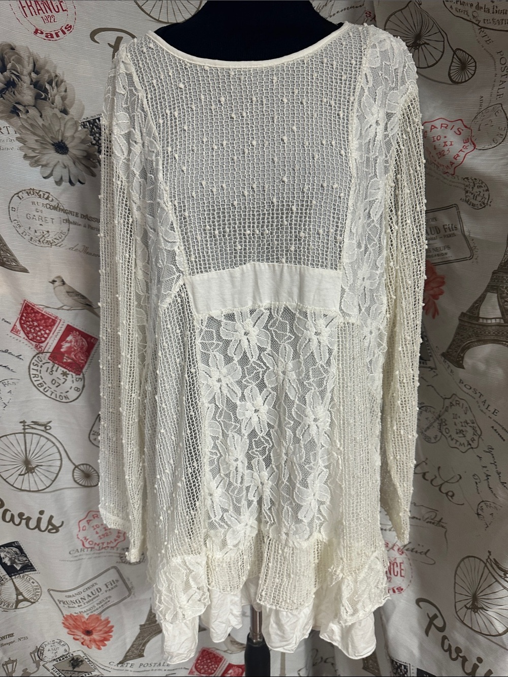 indigo soul Ivory Sheer mesh and lace tunic